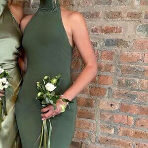 Norma Kamali Dress - Halter Turtle Side Slit Gown in Celadon